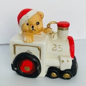 Vintage Ceramic Bear Train Ornament